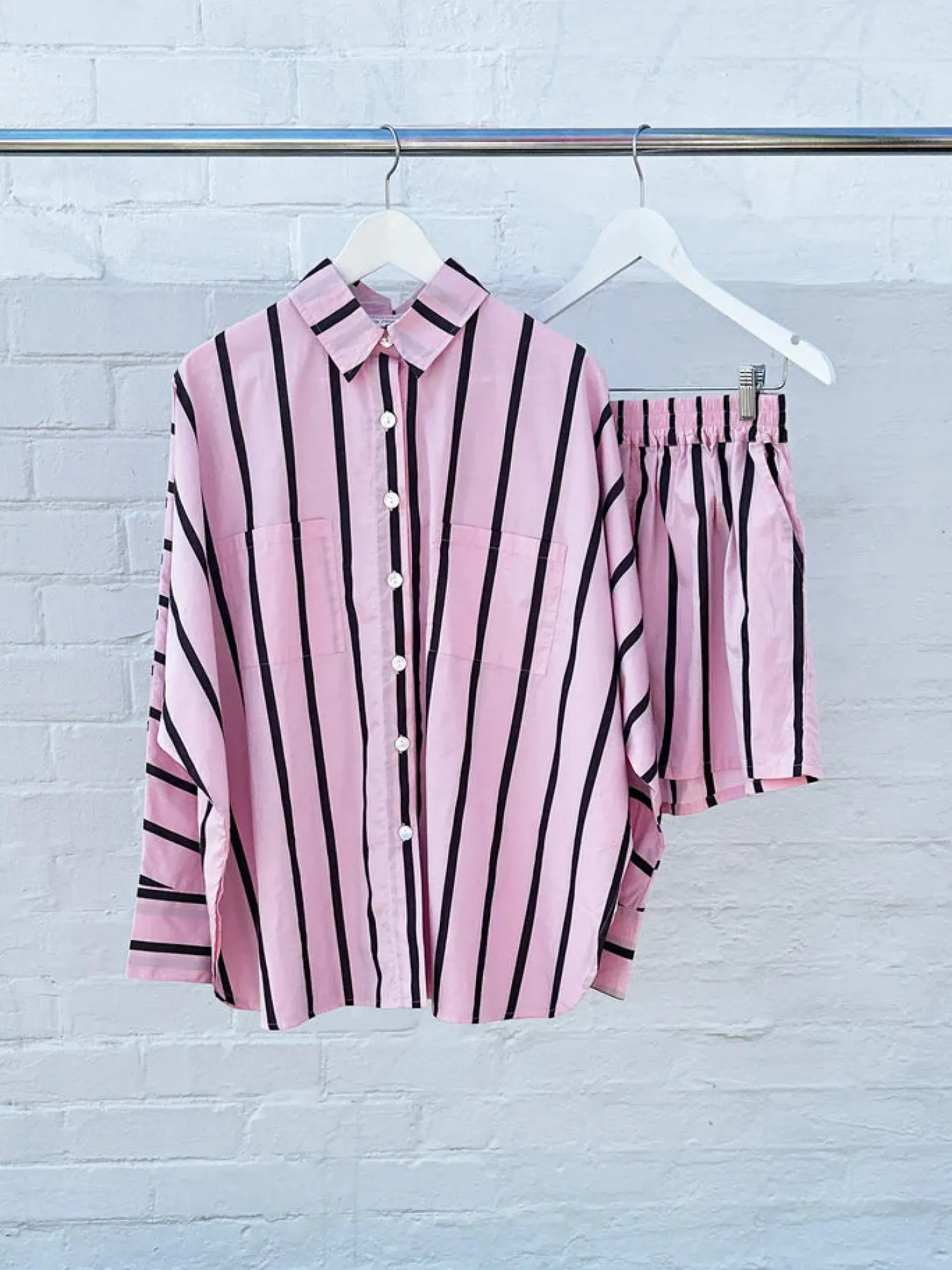 Women Tiny Trove Adult Isla Stripe Cotton Set - Pink/Chocolate Stripe