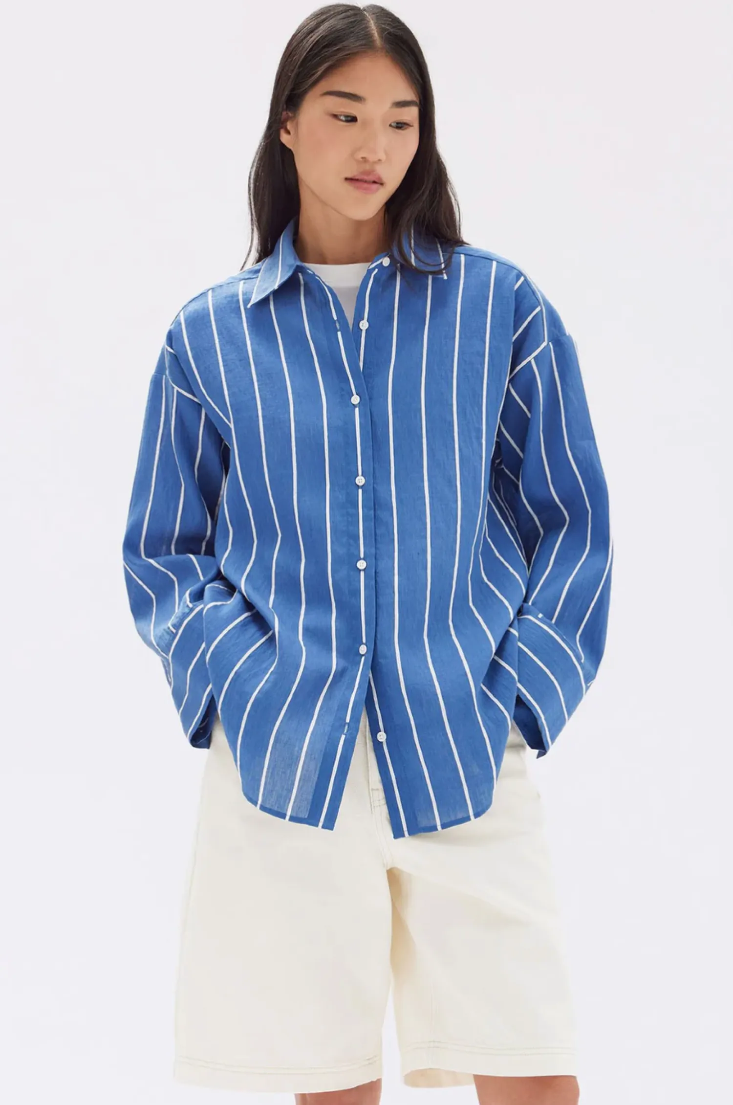 Women Assembly Label Ayla Stripe Long Sleeve Shirt - Royal/White