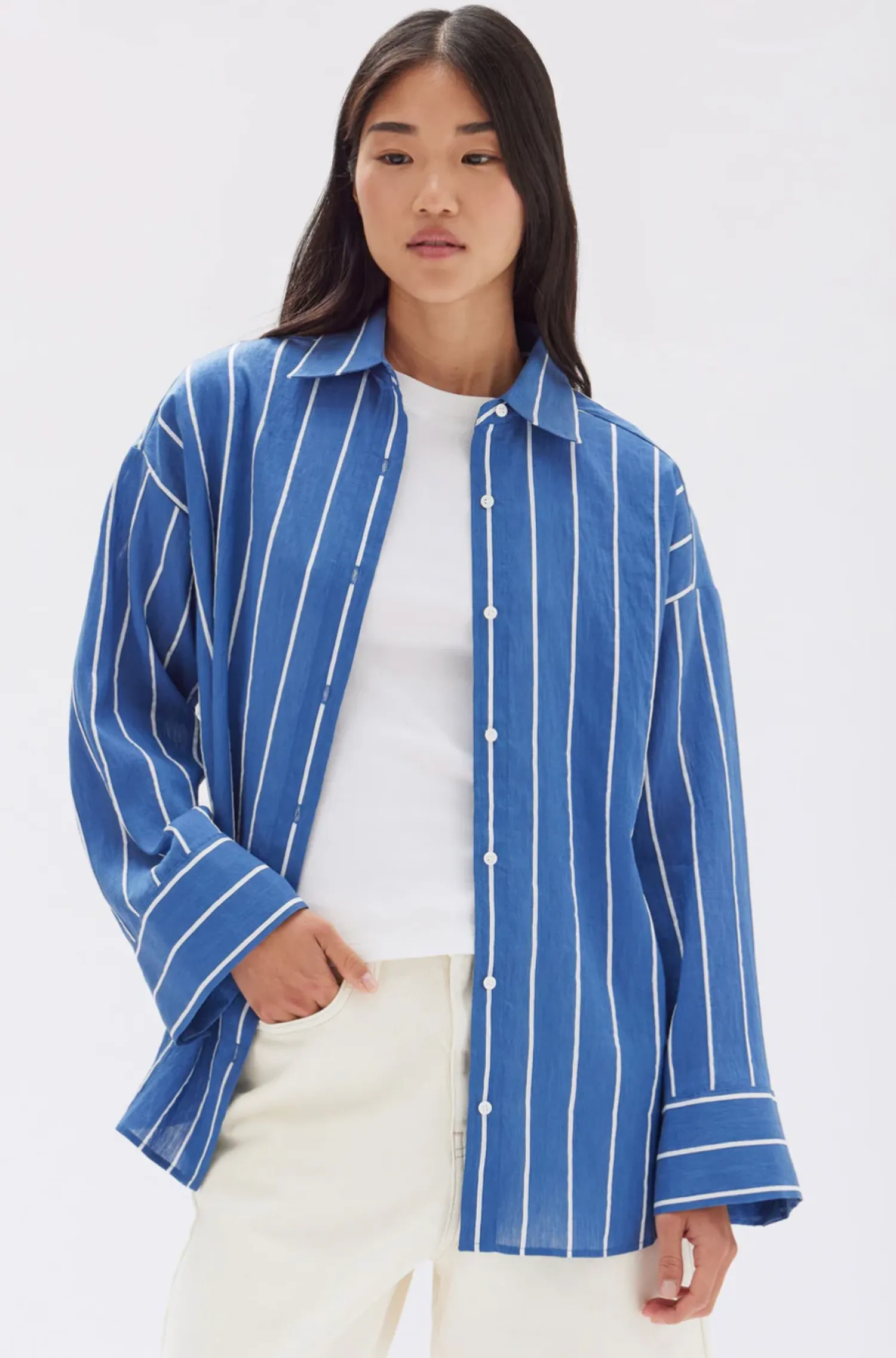 Women Assembly Label Ayla Stripe Long Sleeve Shirt - Royal/White