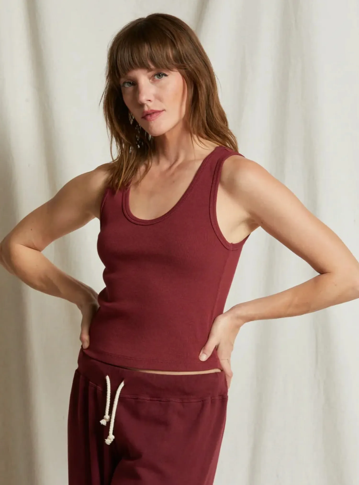 Women Perfect White Tee Blondie Structured Rib Tank - Cranberry