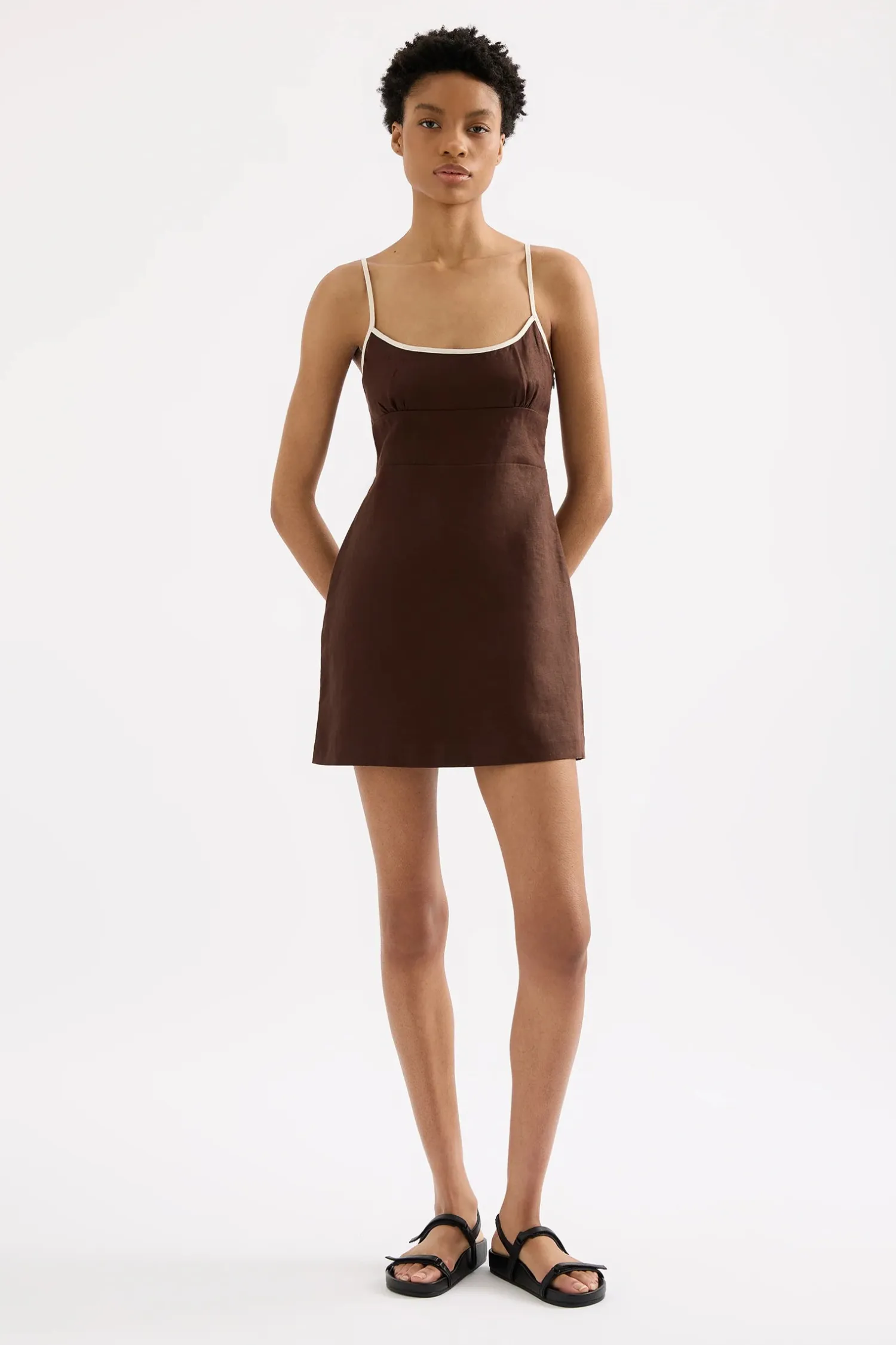 Women Nude Lucy Bria Linen Mini Dress - Espresso Splice