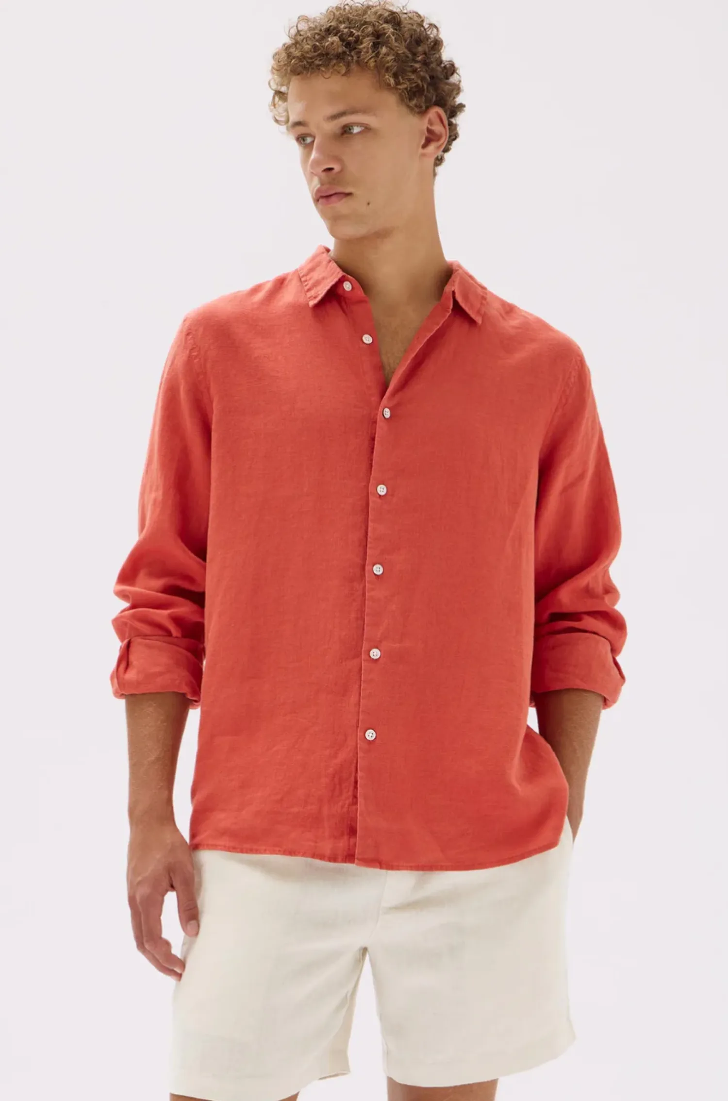 Assembly Label Mens Casual Long Sleeve Shirt - Papaya