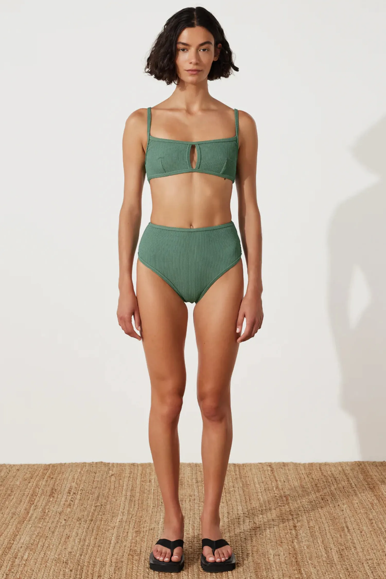 Women Zulu & Zephyr Emerald Textured Bralette & Waisted Full Brief