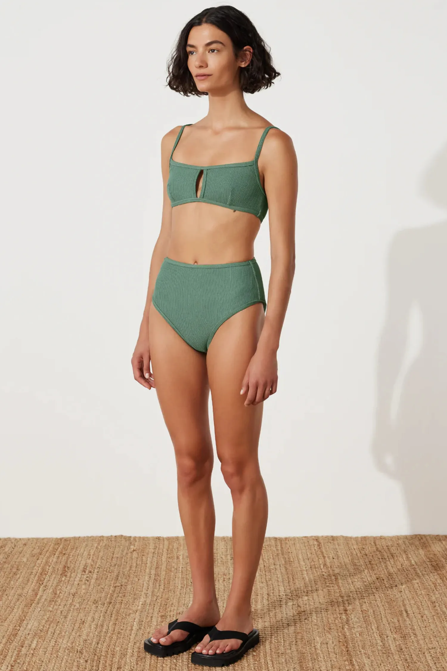 Women Zulu & Zephyr Emerald Textured Bralette & Waisted Full Brief