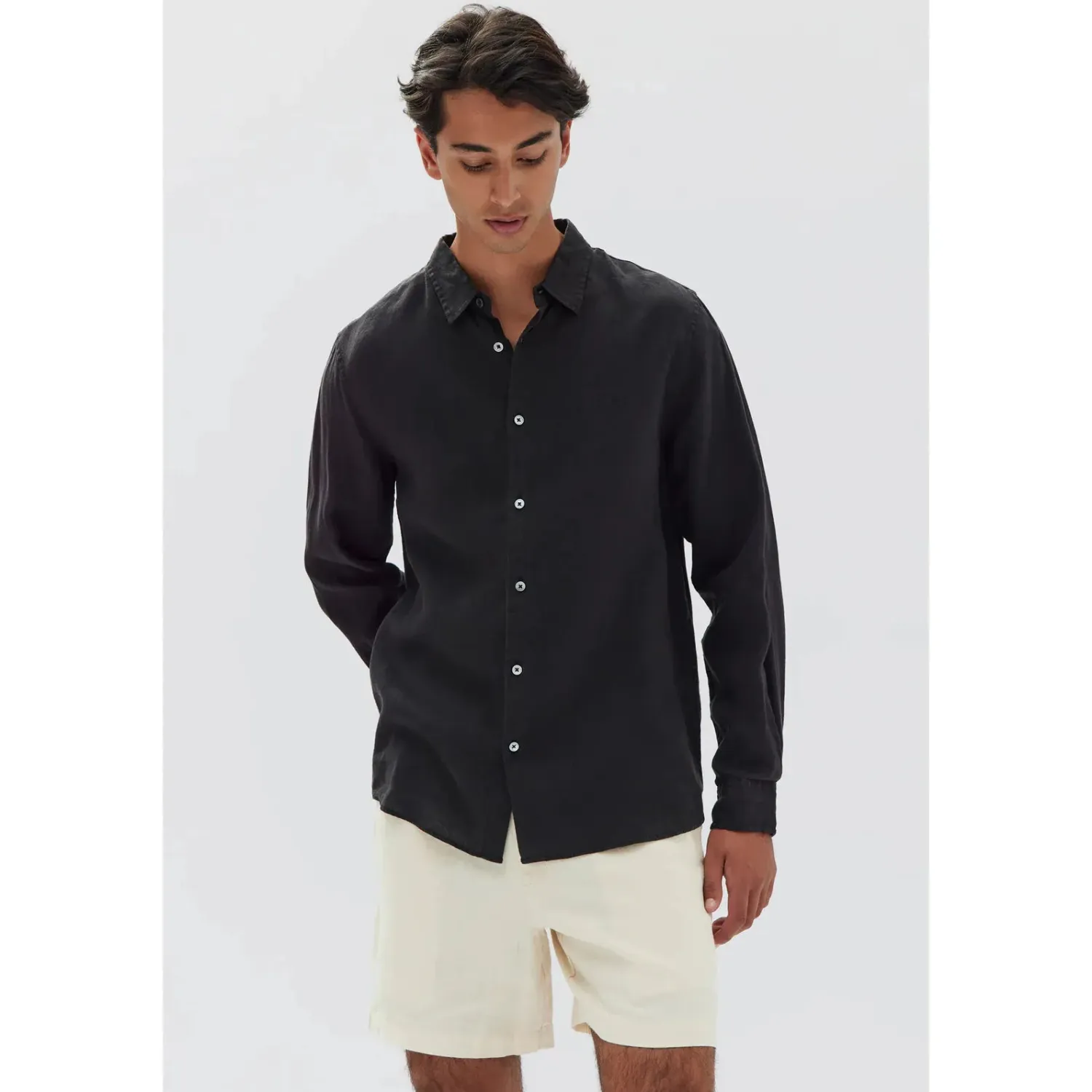 Assembly Label Mens Everyday Linen Long Sleeve Shirt - Black