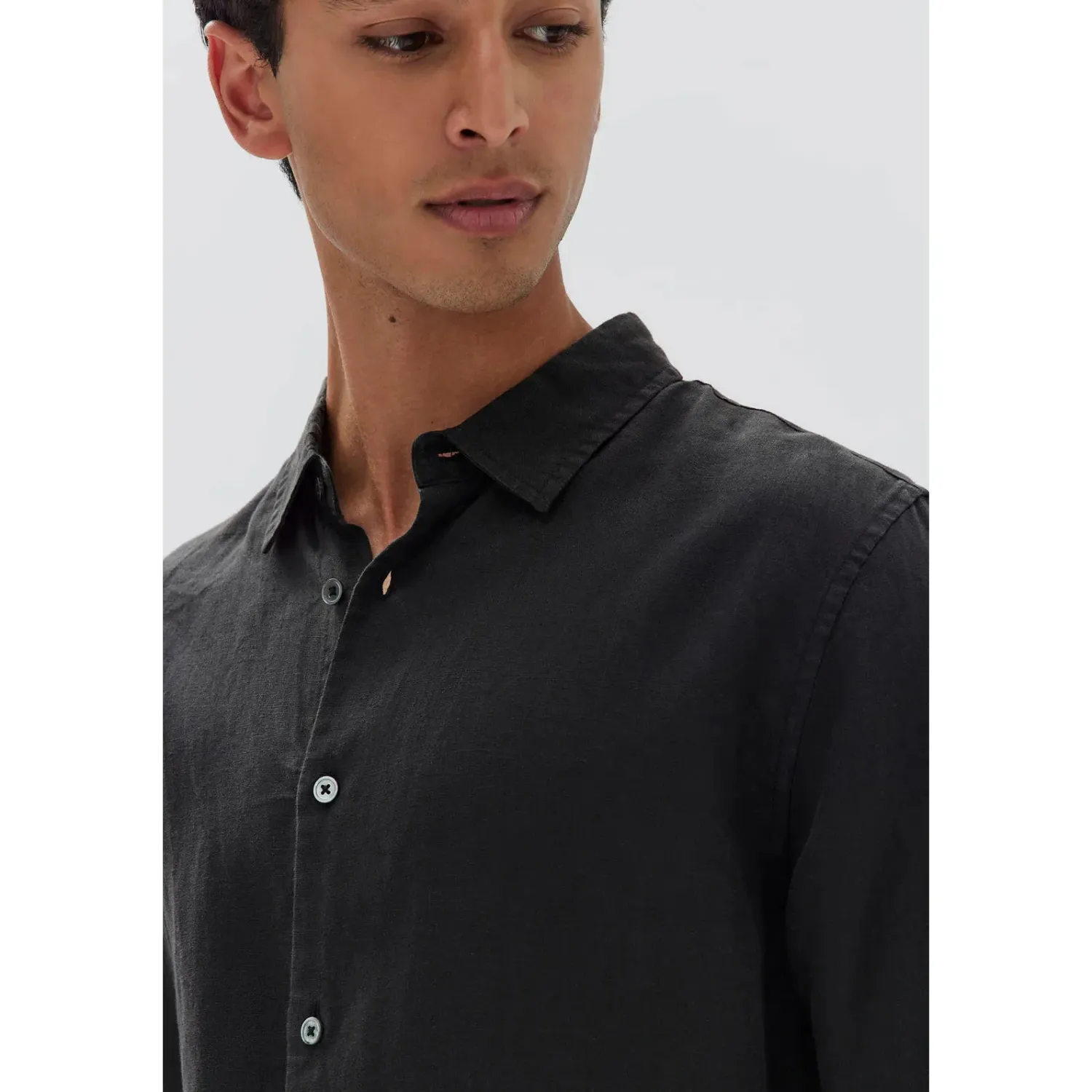 Assembly Label Mens Everyday Linen Long Sleeve Shirt - Black