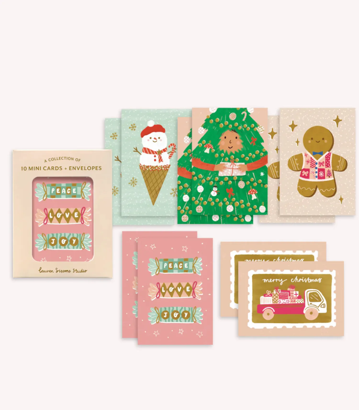 Lauren Sissons Studio Festive Mini Greeting Card Boxed Set - 10 Christmas Holiday