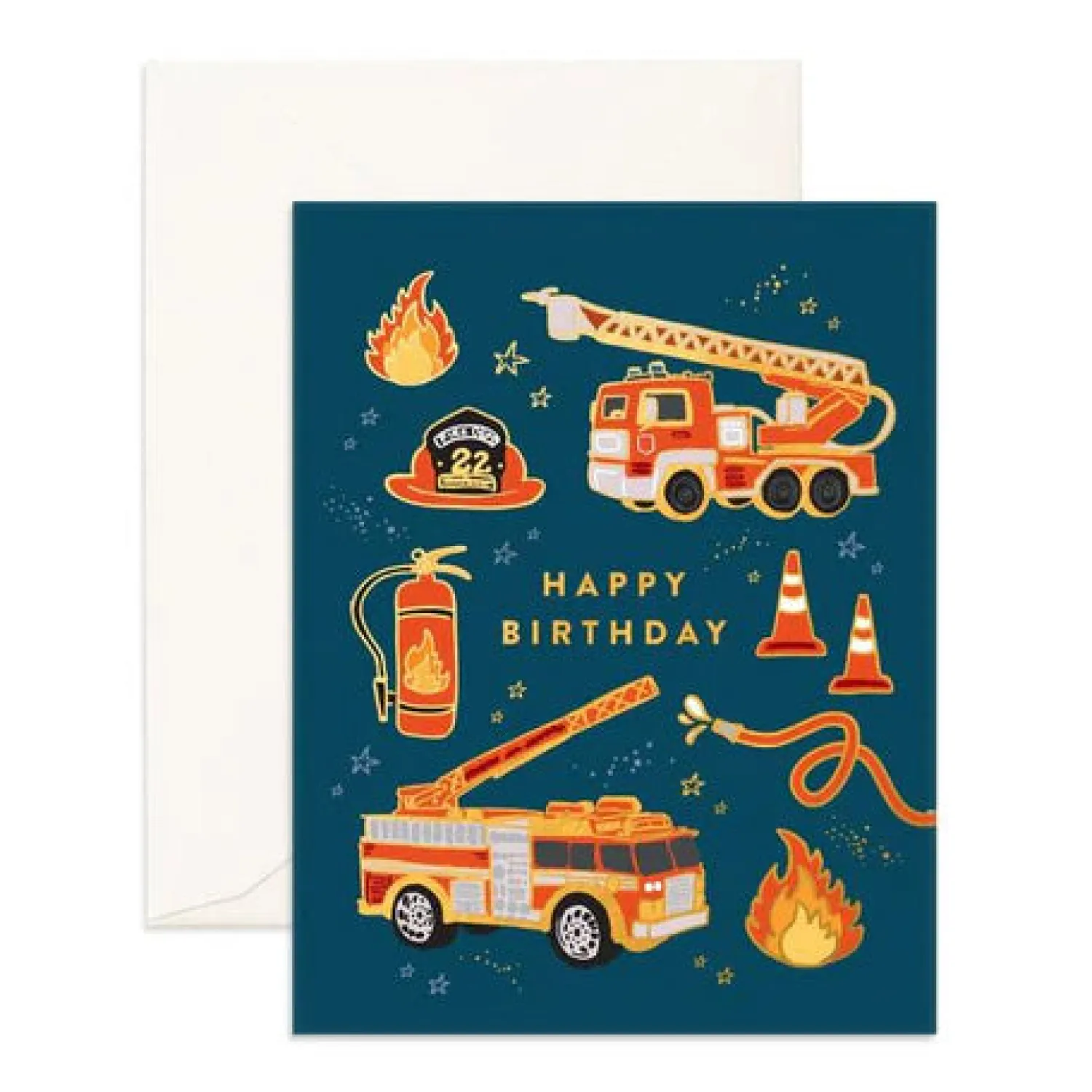 Fox & Fallow Happy Birthday Fire Trucks Greeting Card