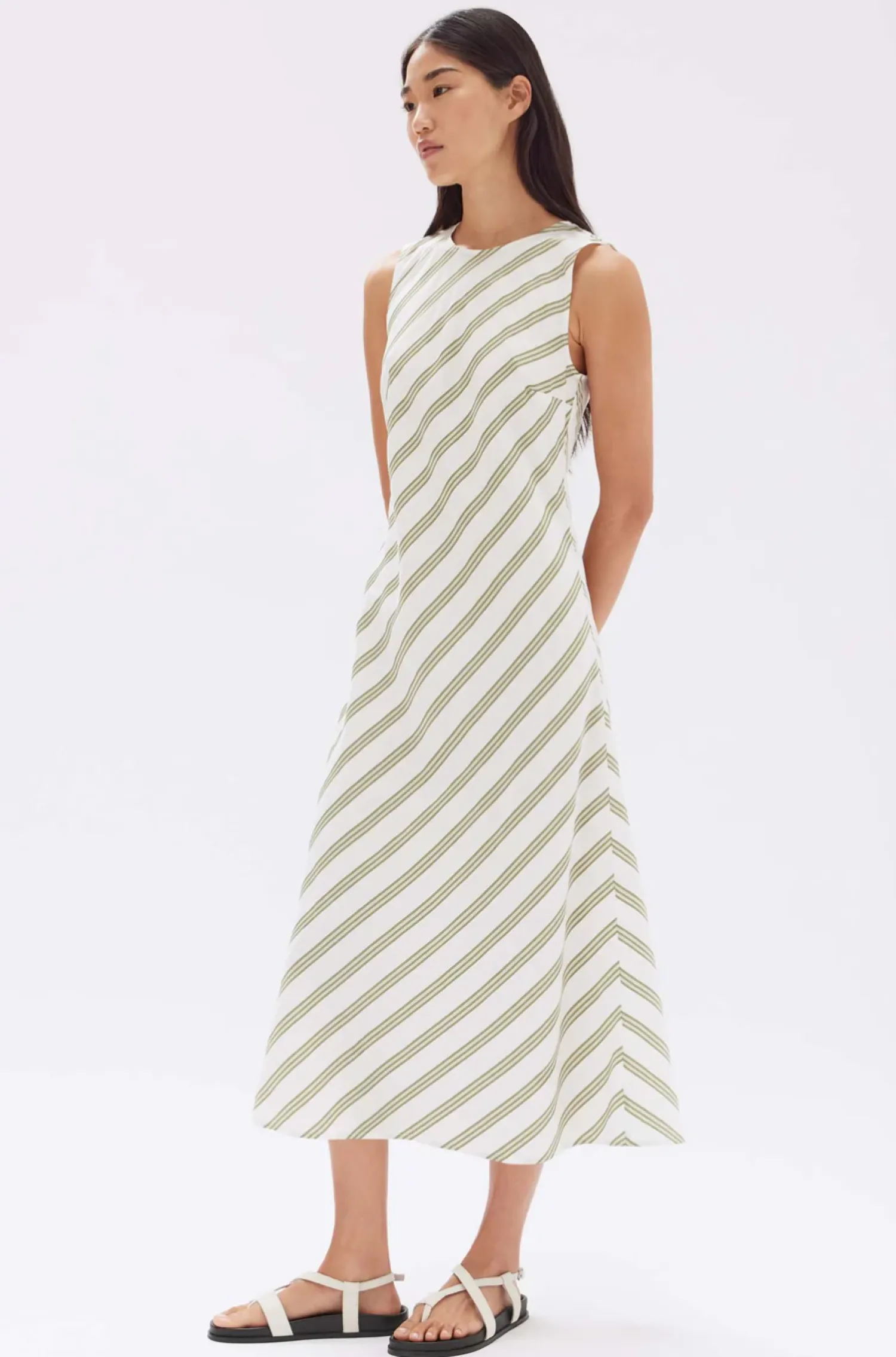 Women Assembly Label Isola Stripe Midi Dress - Pandan/Antique White