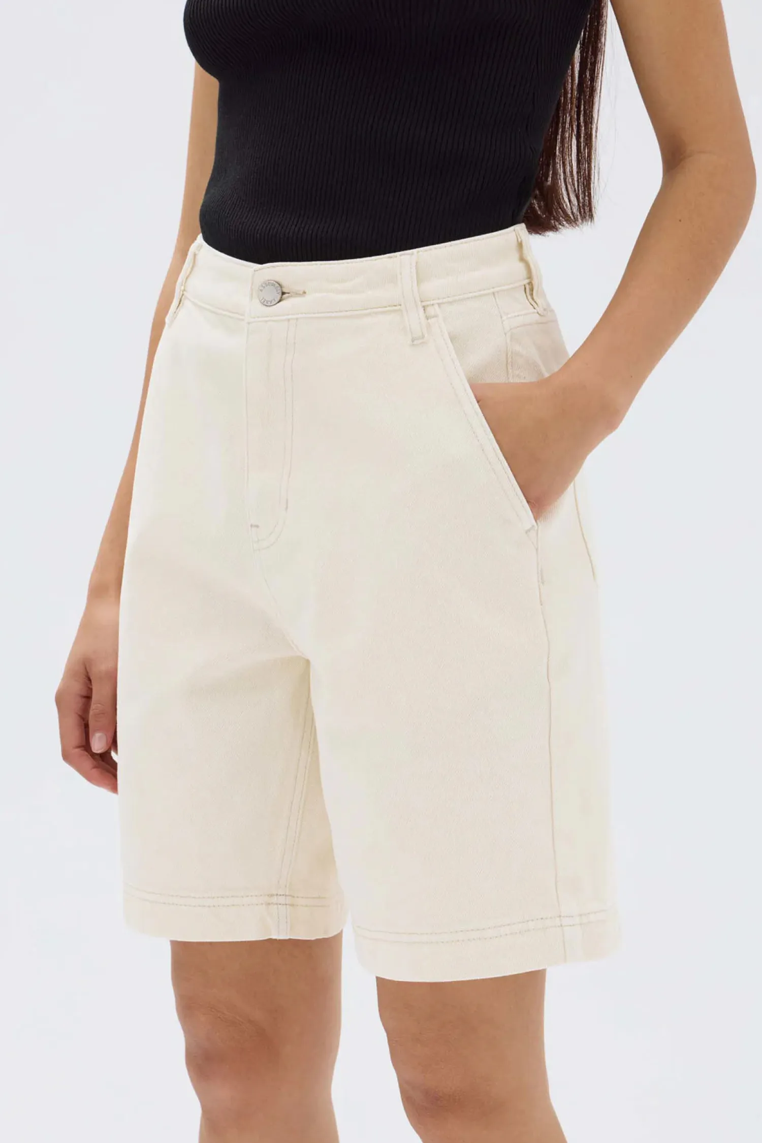 Women Assembly Label Longline Denim Short - Ecru