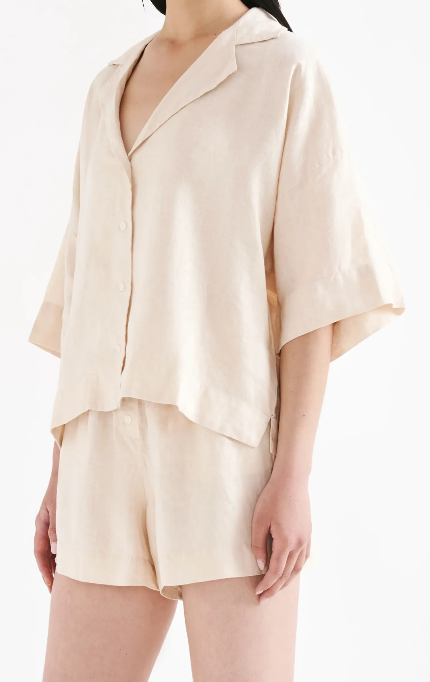 Women Nude Lucy Lounge Linen Shirt - Pannacotta