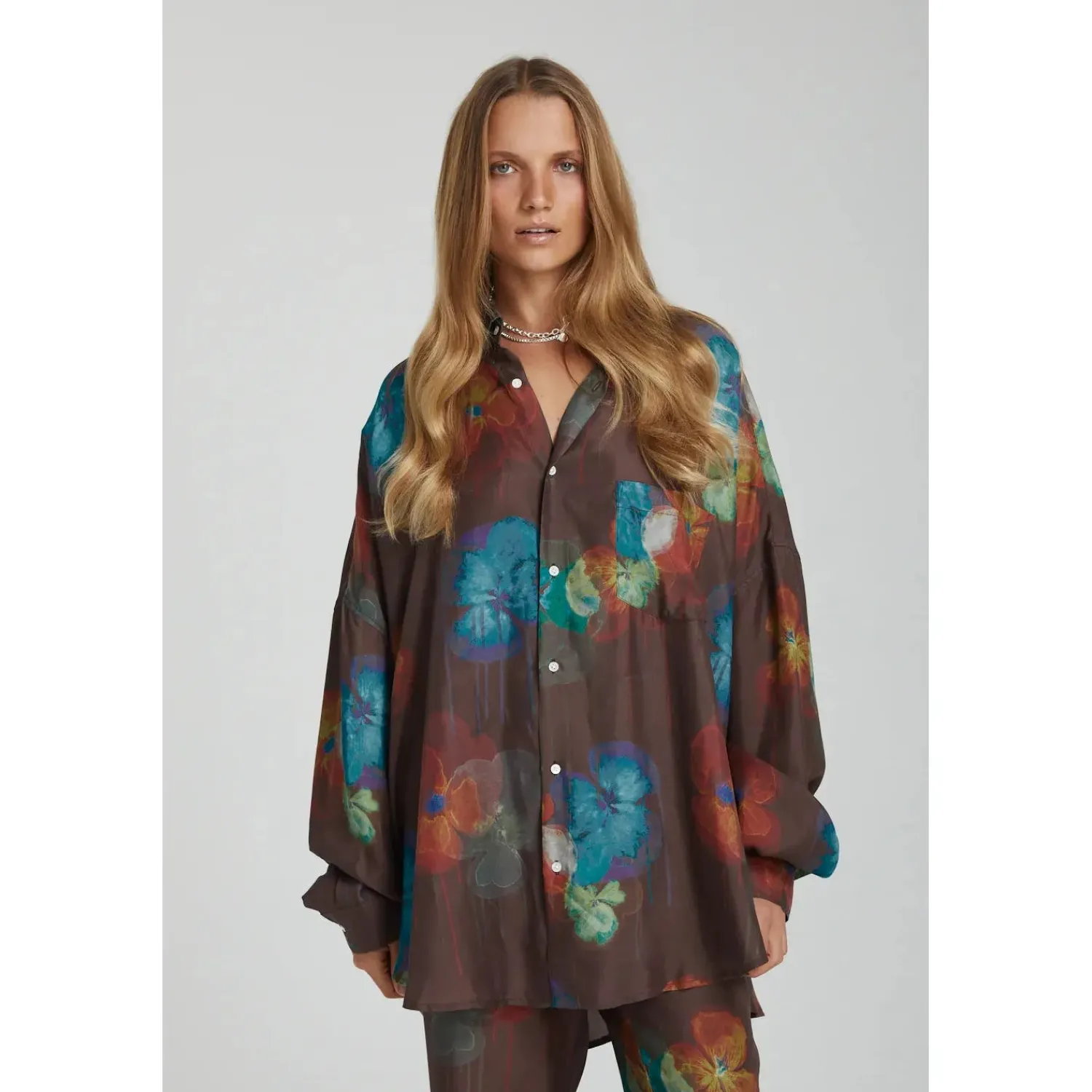 Women Summi Summi LS Oversized Shirt - Pansy Drip