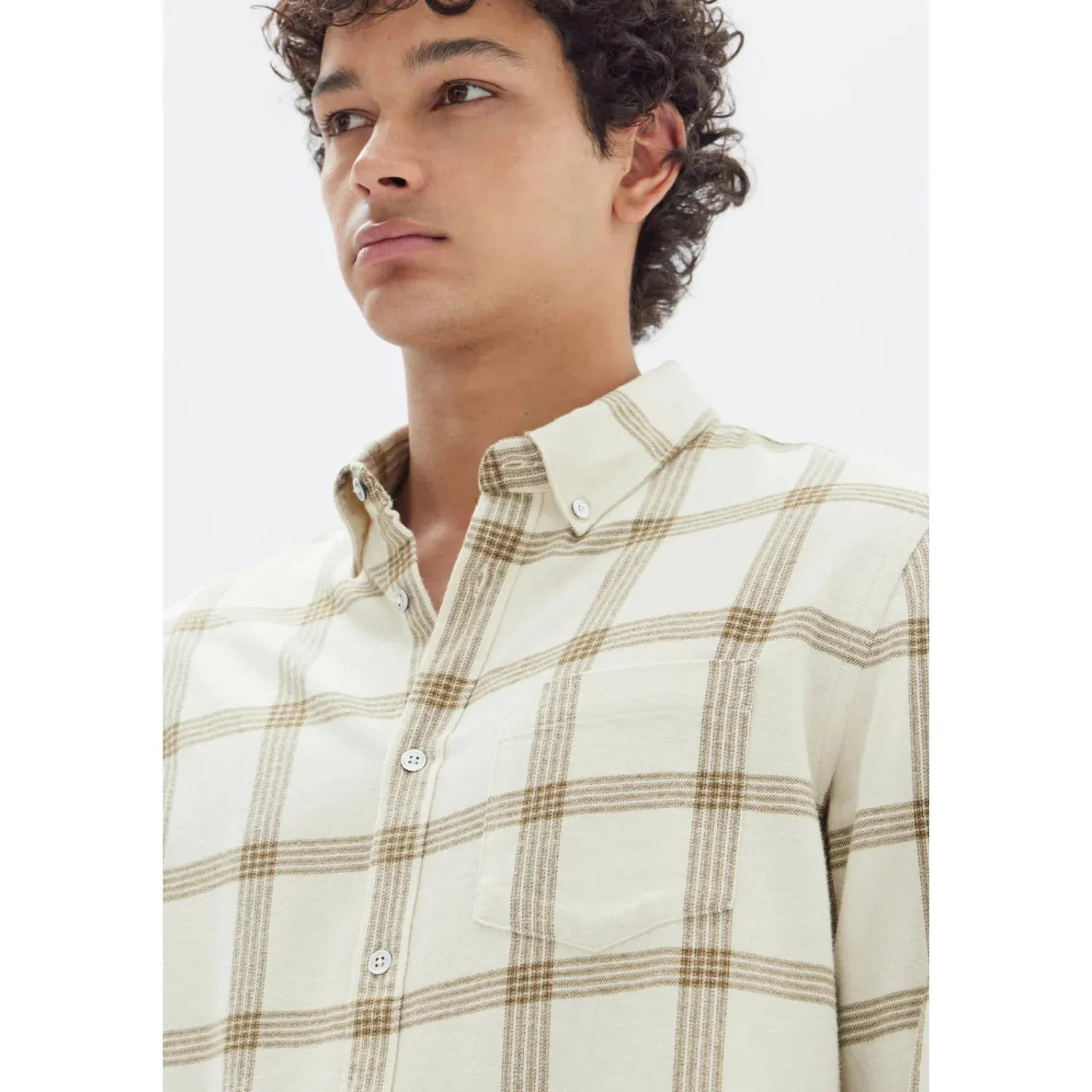 Assembly Label Manny Check Sleeve Shirt - Cream / Tan Check