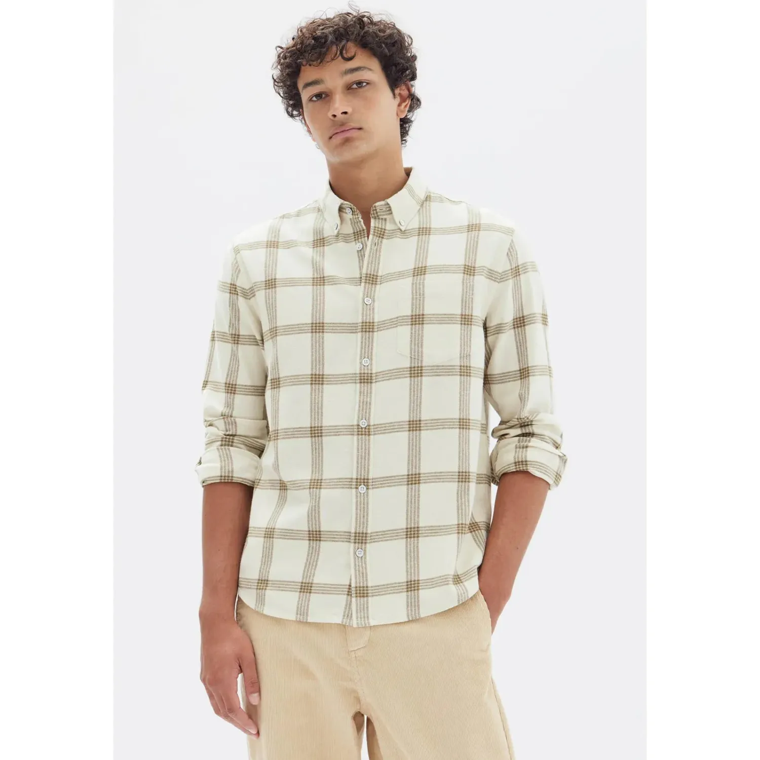 Assembly Label Manny Check Sleeve Shirt - Cream / Tan Check