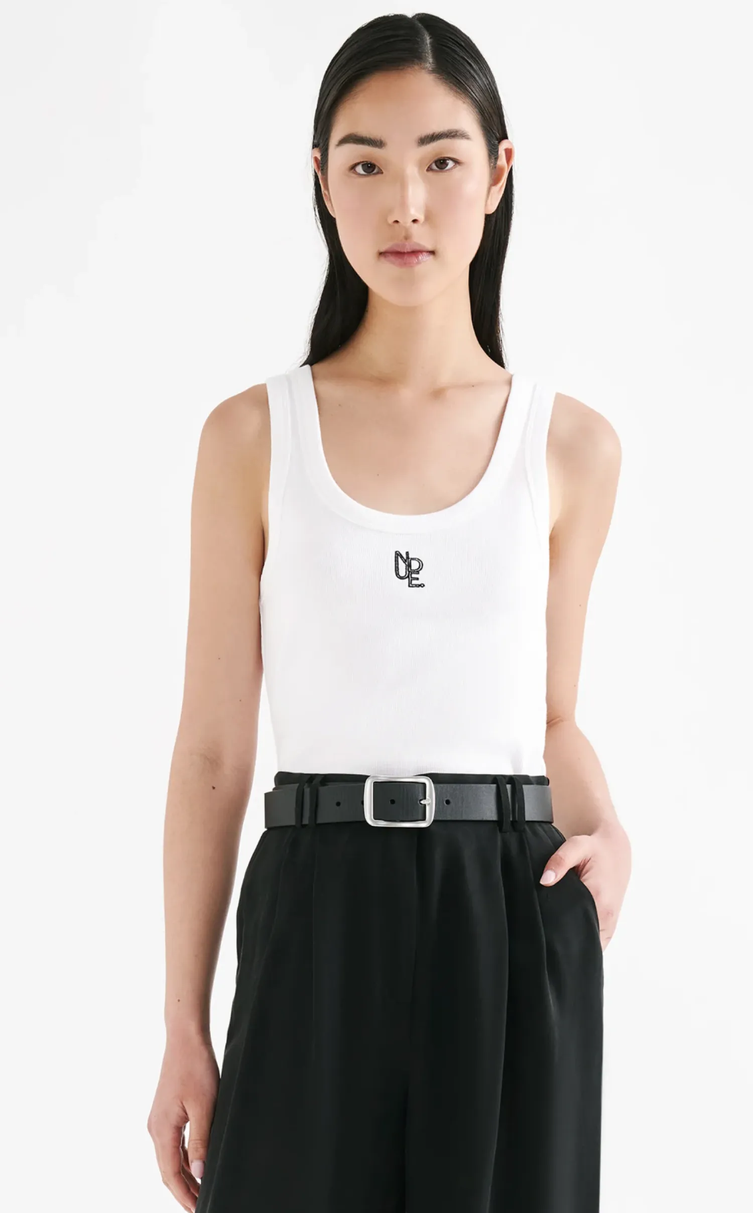 Women Nude Lucy Organic Emblem Singlet - White