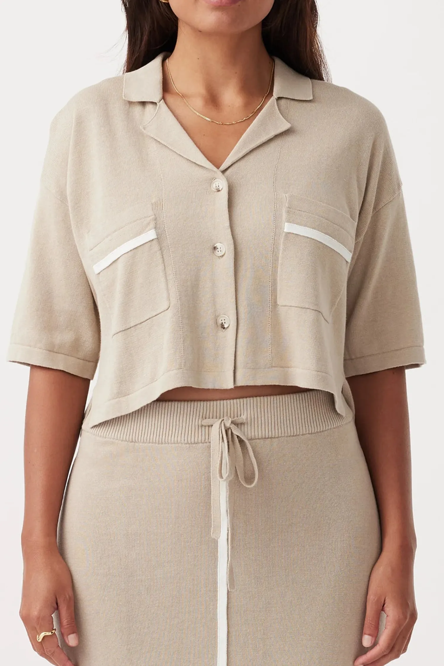 Women Arcaa Movement Quinn Cropped Shirt - Taupe & Cream