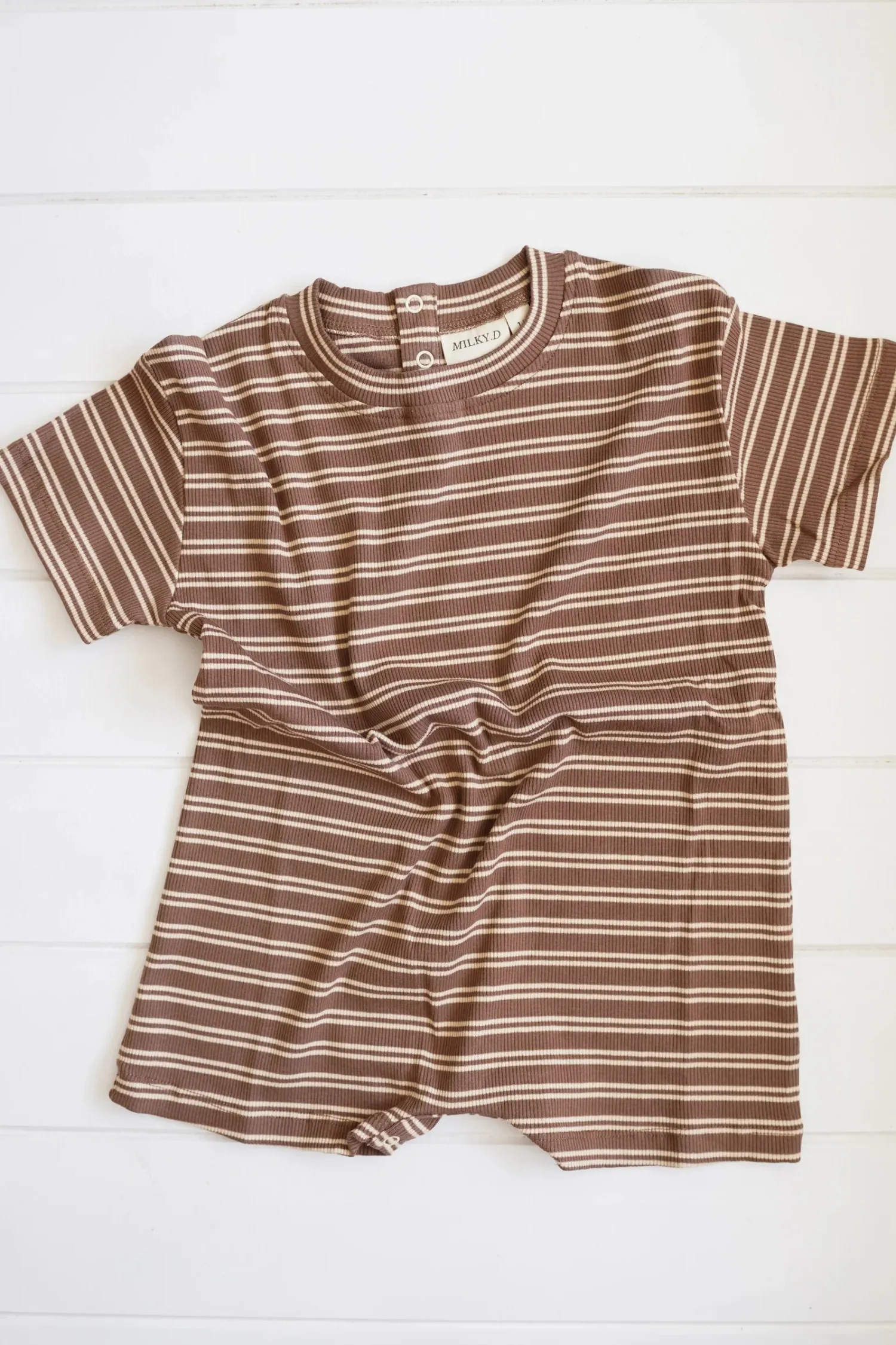 Milky Designs Rib Romper - Choc Stripe