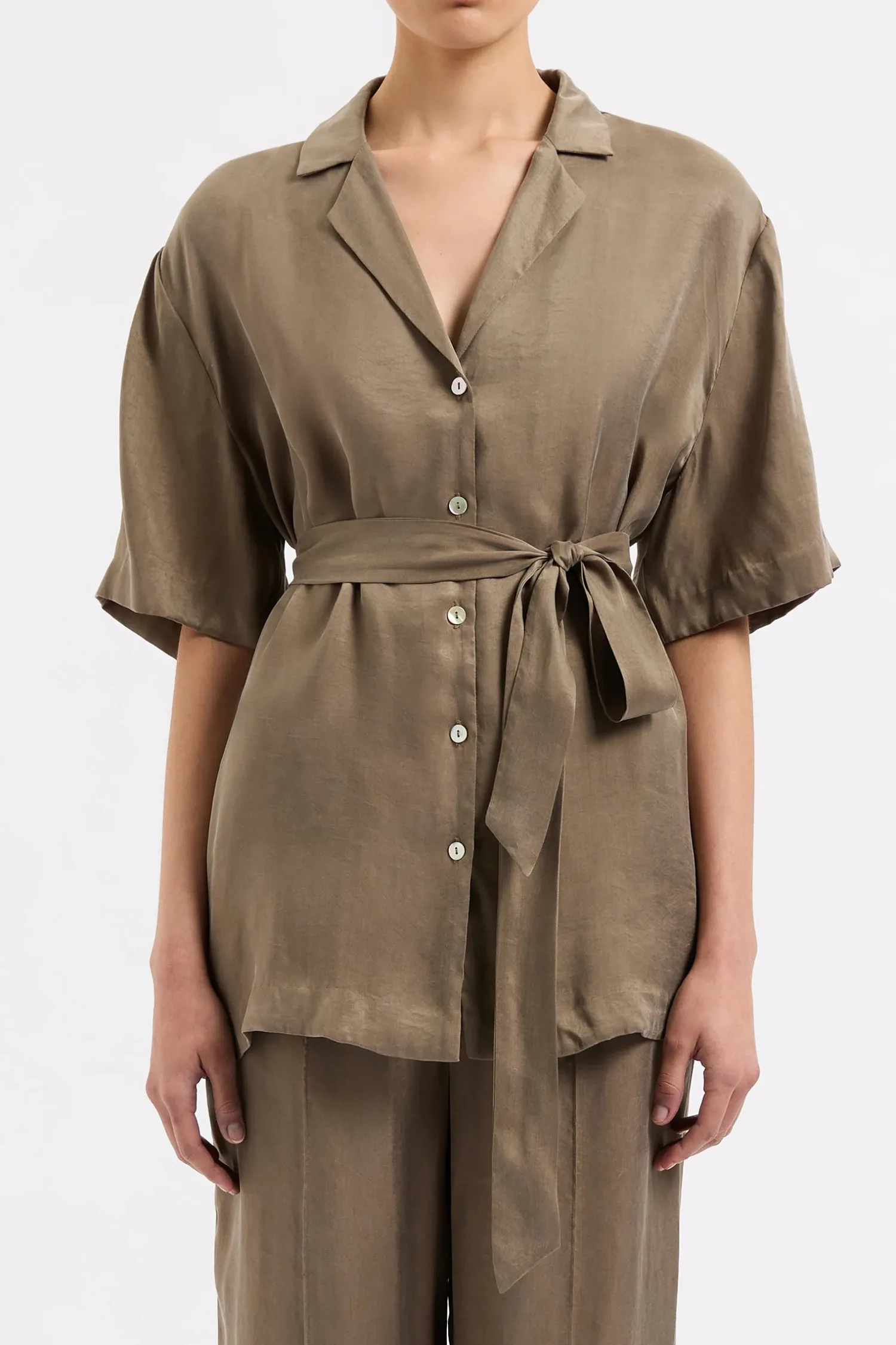 Women Nude Lucy Seshni Tencel Shirt - Chestnut