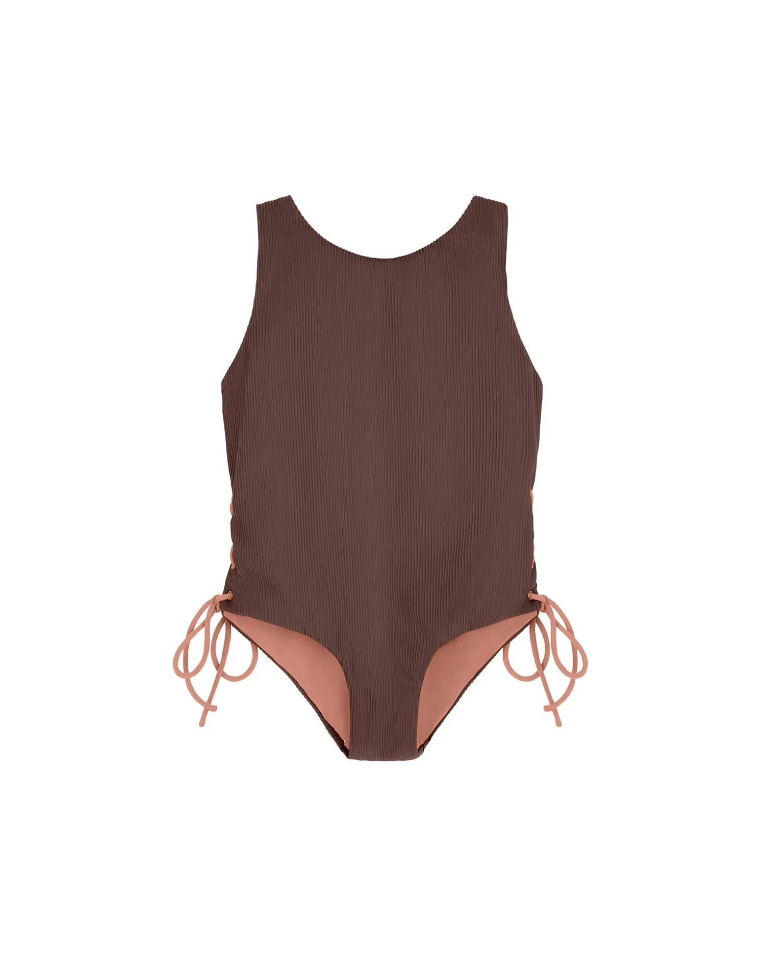 Summer Sun Label Tie Side Swimsuit - Chocolate With Honey Glow Tie Sides