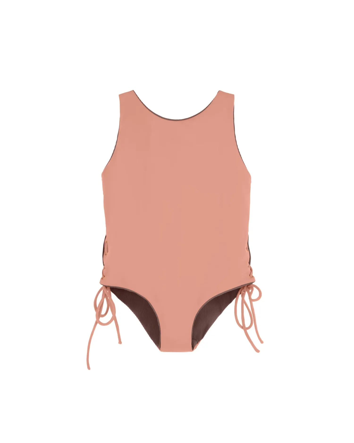 Summer Sun Label Tie Side Swimsuit - Chocolate With Honey Glow Tie Sides