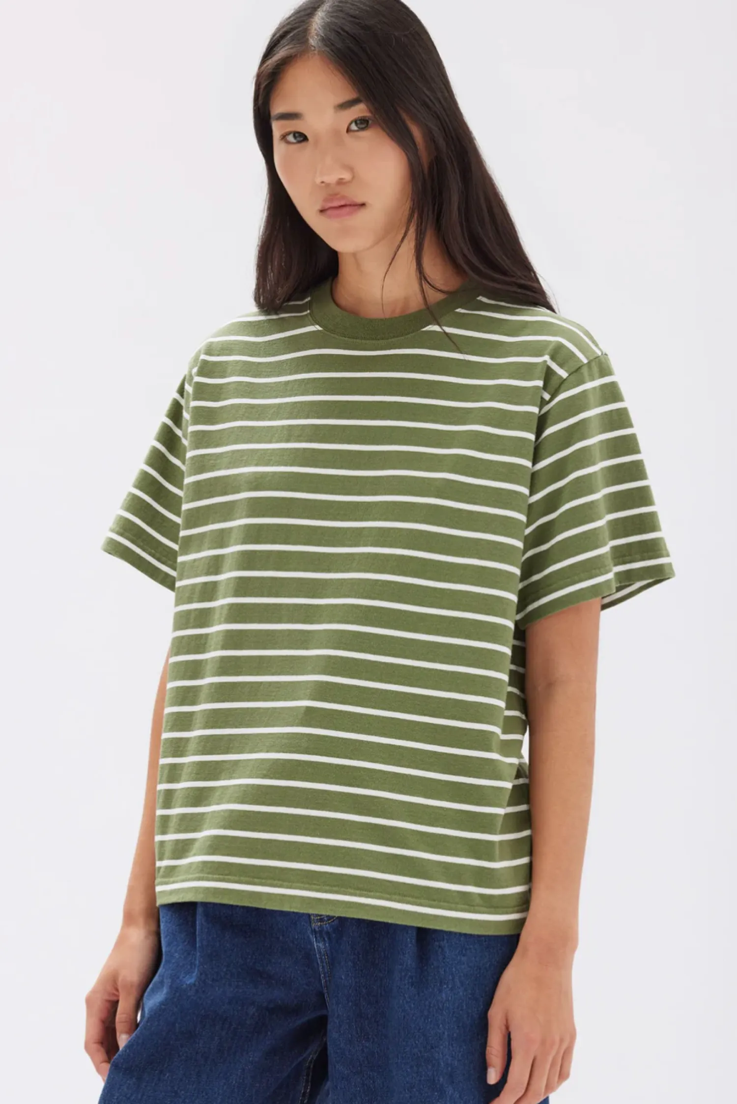 Women Assembly Label Womens Cohen Stripe Short Sleeve Tee - Pandan/Antique White