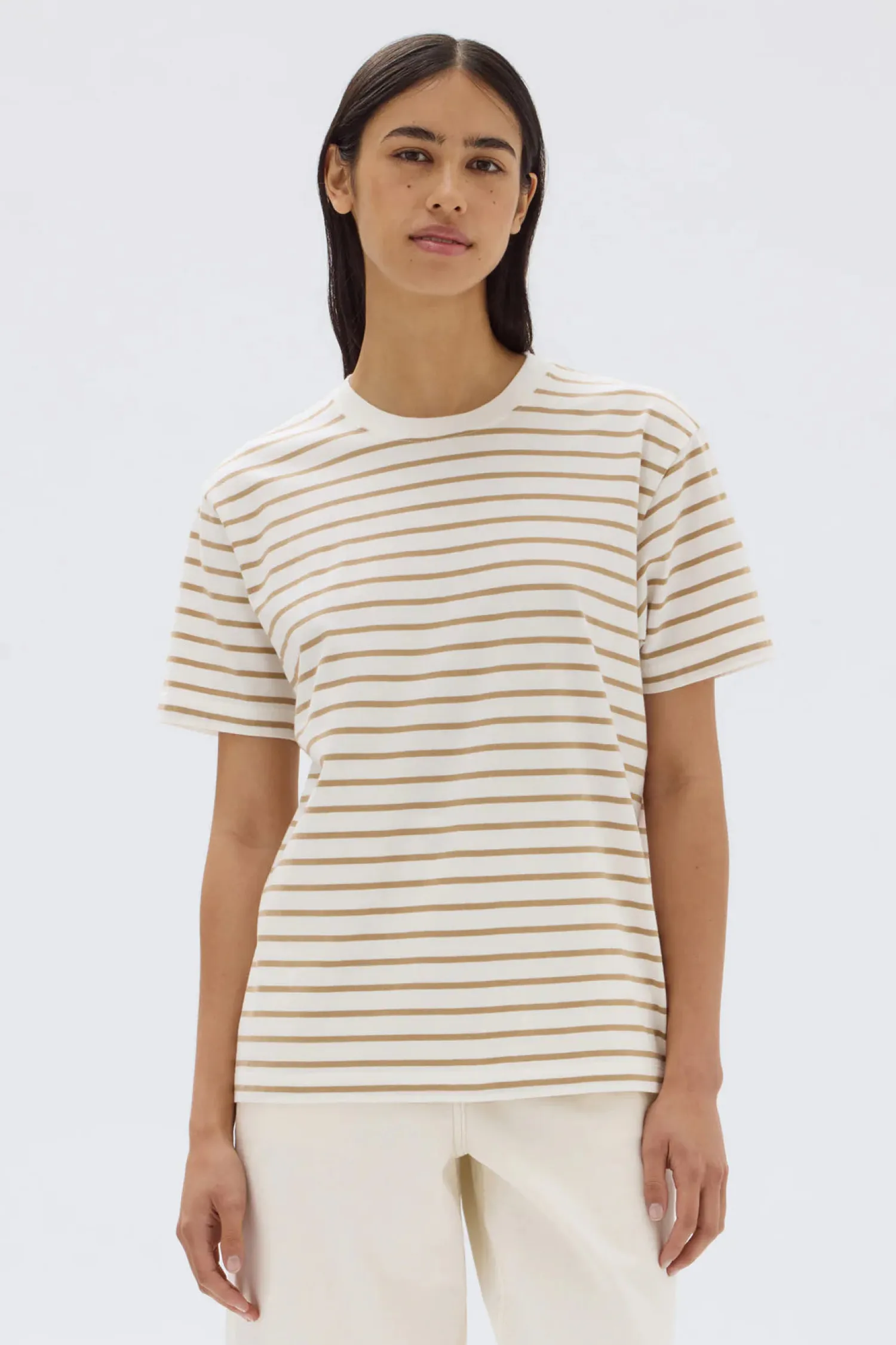 Women Assembly Label Womens Port Stripe Tee - Antique White / Tan Stripe